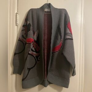 Vintage Camela 100% Wool Open Front Abstract Design Cardigan Sweater Siz…